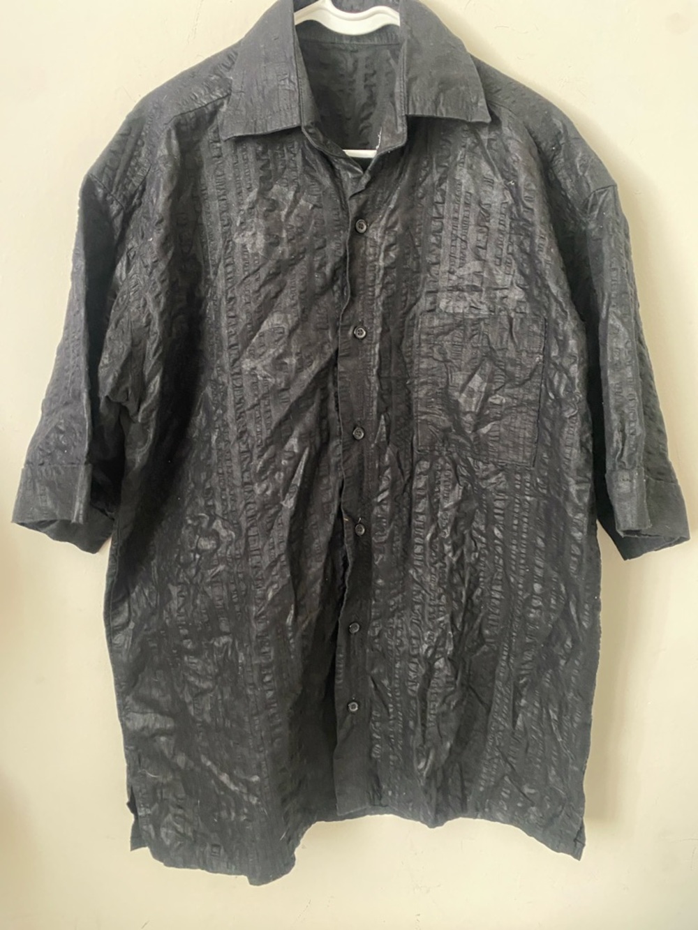 Men's Black Textured Button-Up Jacket